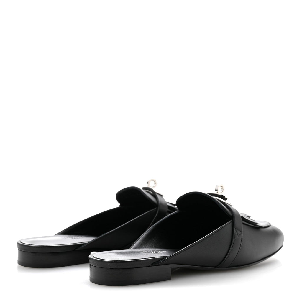 Calfskin Fringe Oz Mules 38.5 Black