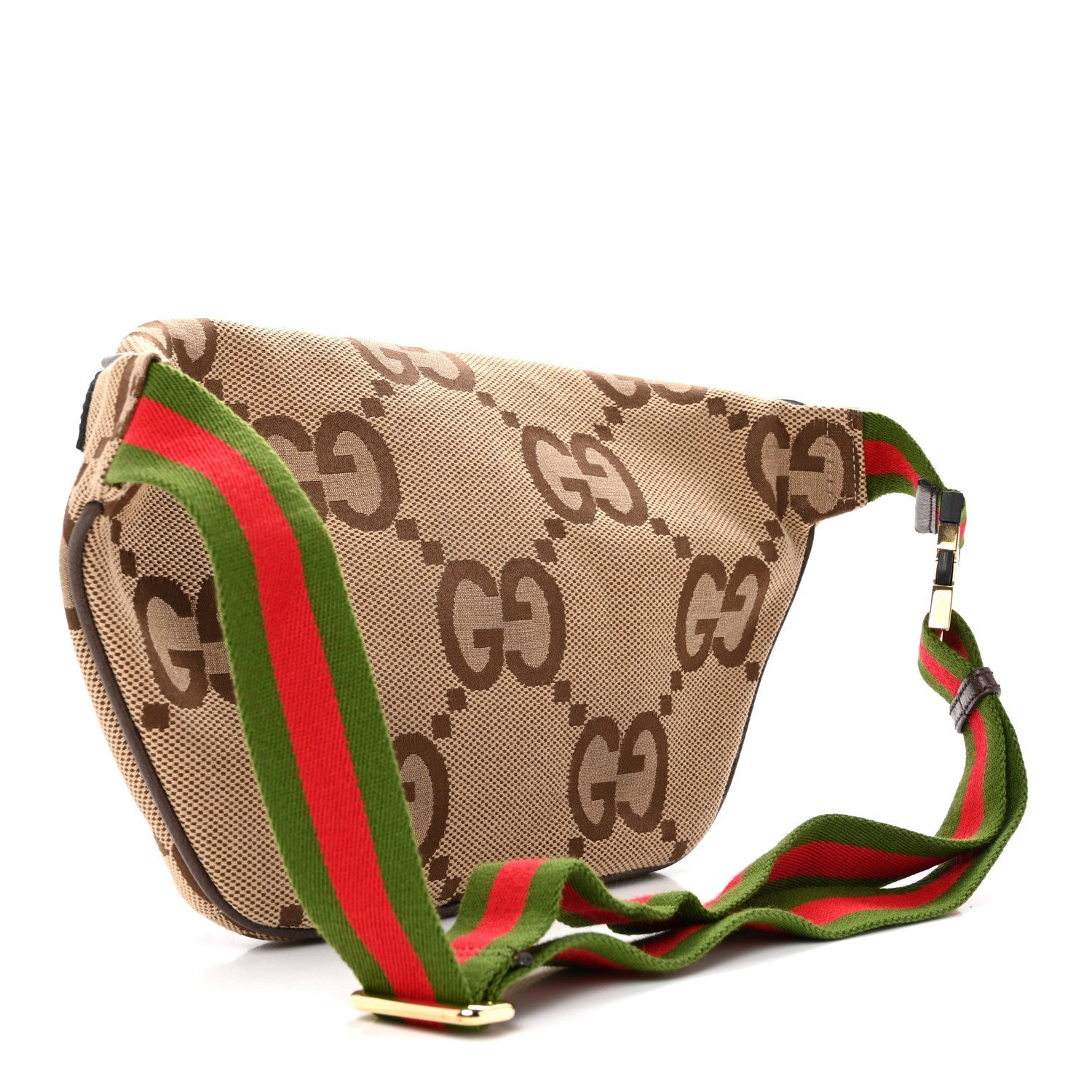Monogram Jumbo GG Textured Dollar Calfskin Web Belt Bag Camel Ebony New Acero
