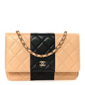 Lambskin Quilted Wallet On Chain WOC Beige Black