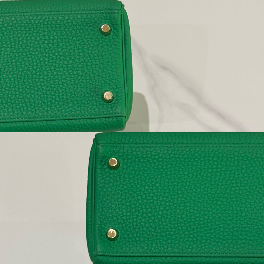 HERMÈS KELLY 32 VERT BAMBOU TOGO LEATHER WITH PALLADIUM HARDWARE (X STAMP)