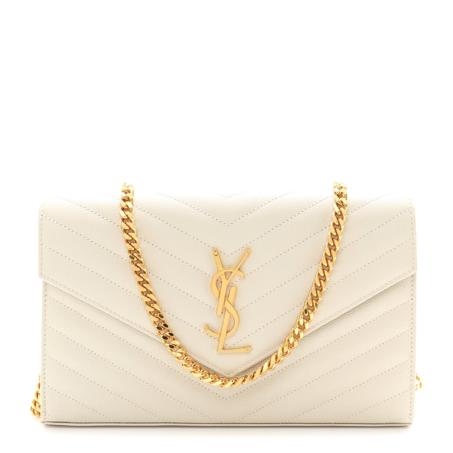 Grain De Poudre Matelasse Chevron Monogram Chain Wallet Crema Soft