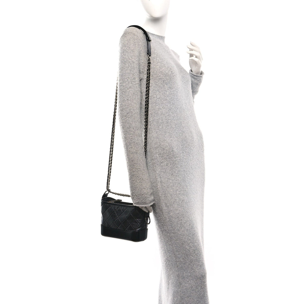 Aged Calfskin Quilted Small Gabrielle Hobo Black