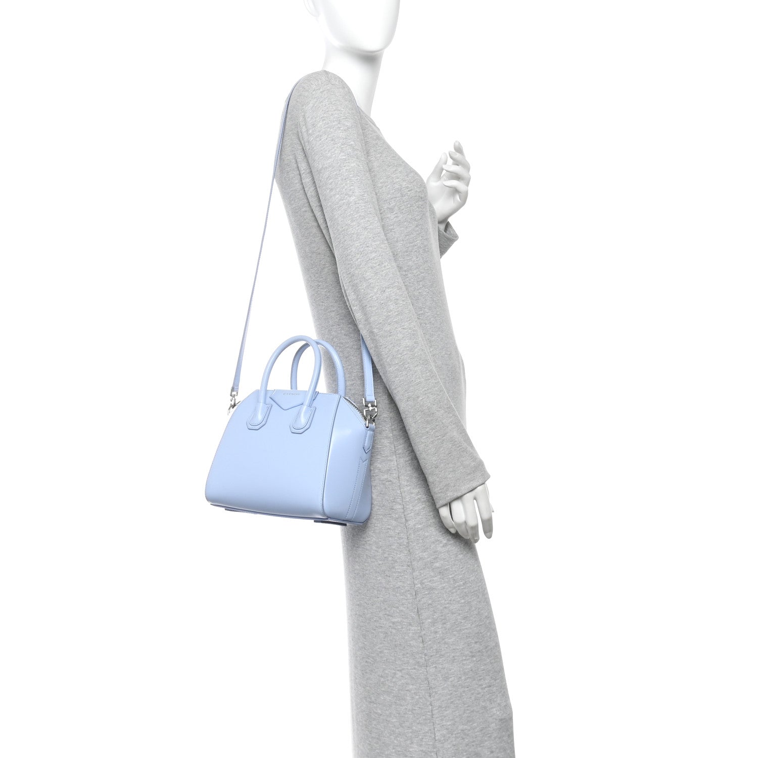 Shiny Lord Calfskin Mini Antigona Baby Blue