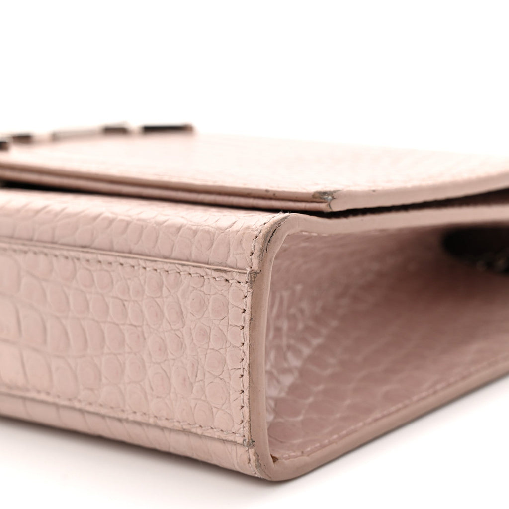 Calfskin Crocodile Embossed Medium Classic Monogram Kate Tassel Satchel Powder Pink
