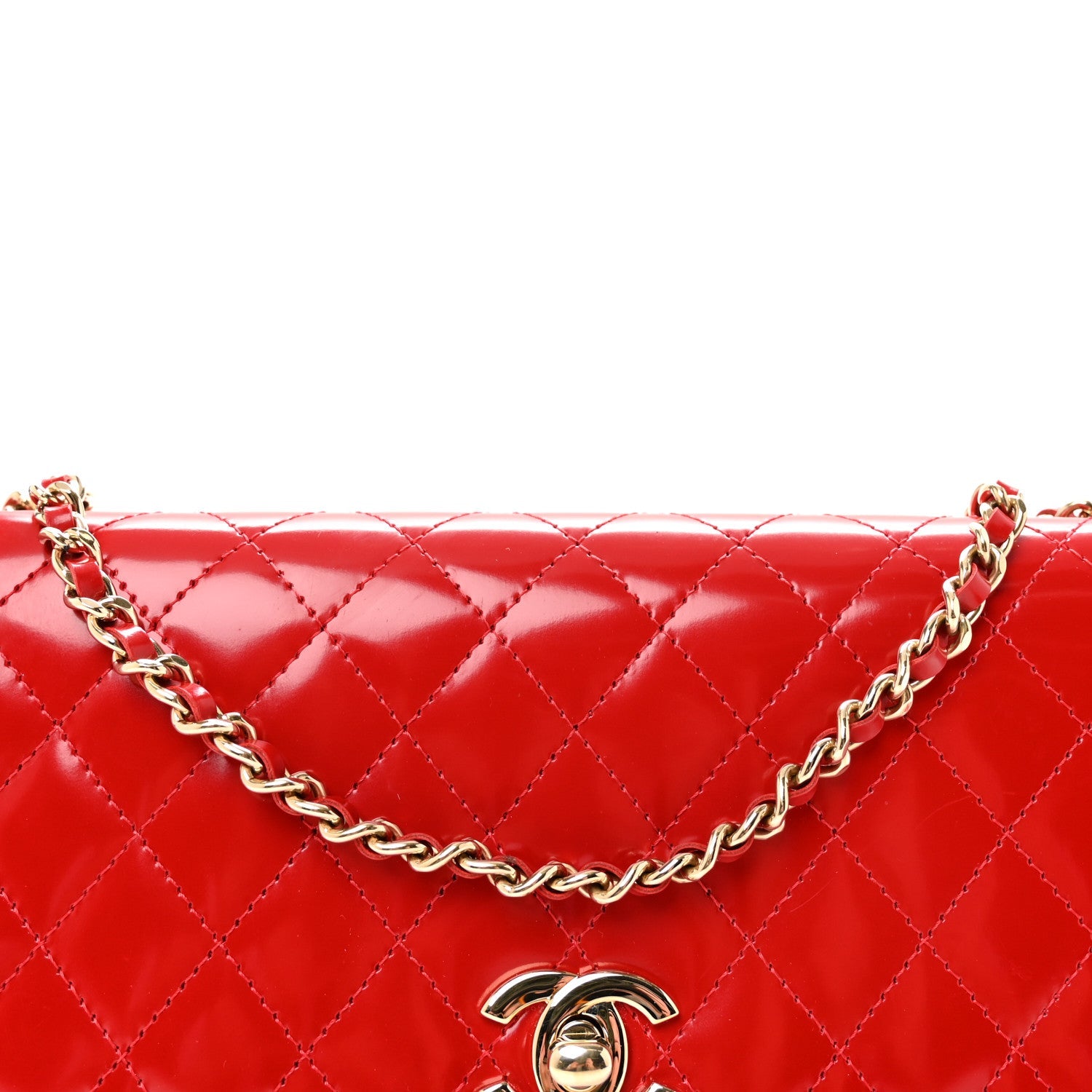 Glazed Calfskin Quilted East West Flap Red