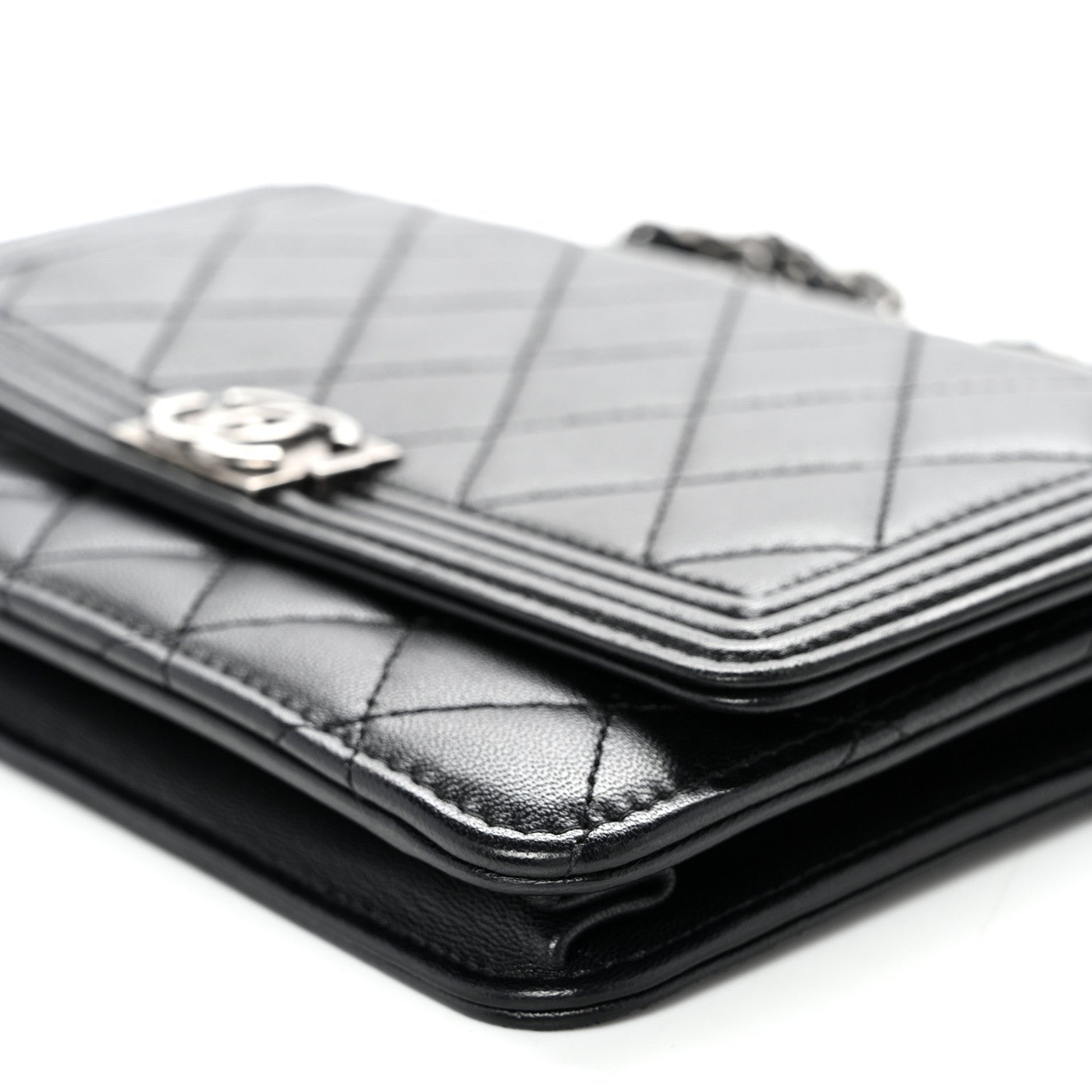 Lambskin Quilted Boy Wallet On Chain WOC Black