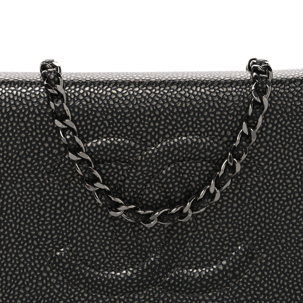 Metallic Caviar Timeless CC Wallet On Chain WOC Grey