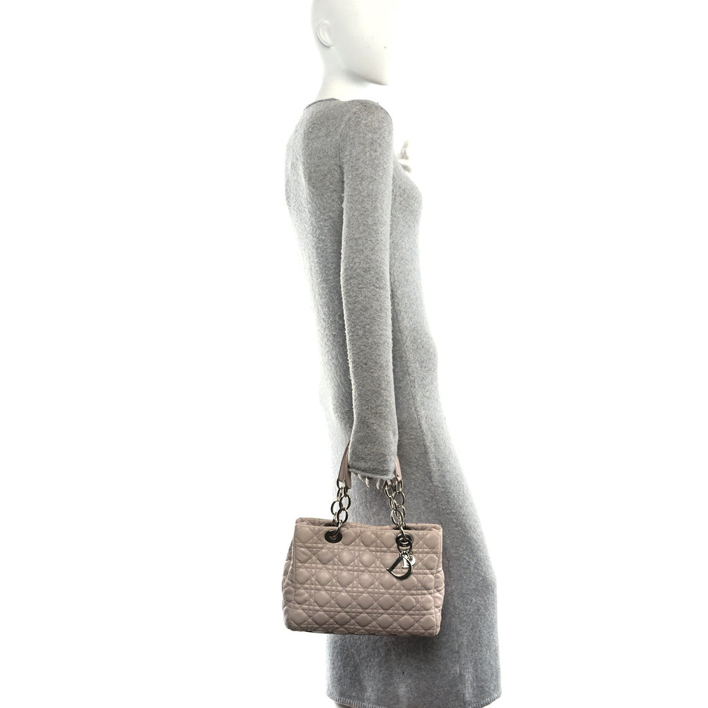 Lambskin Cannage Small Dior Soft Zipped Shopping Tote Light Pink