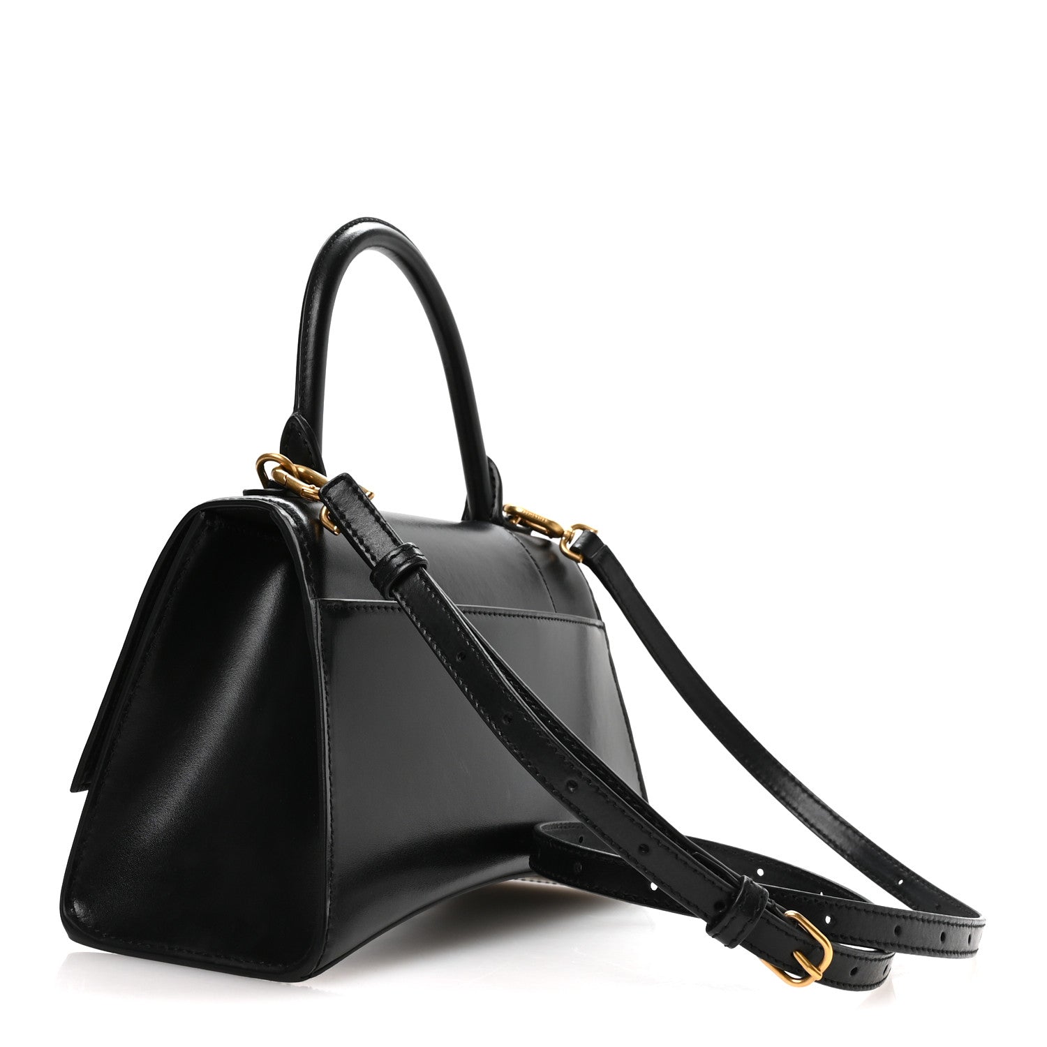 Shiny Box Calfskin Small Hourglass Top Handle Bag Black