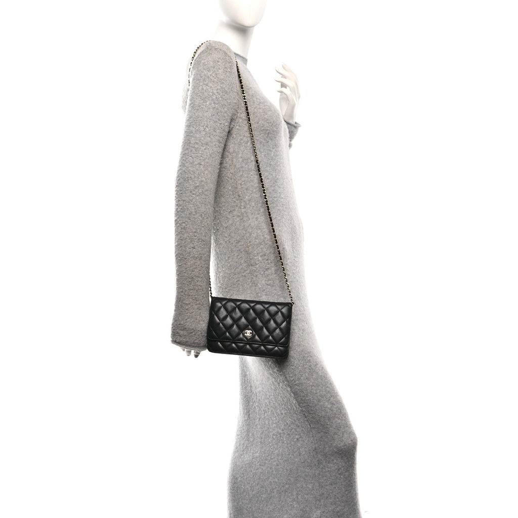 Lambskin Quilted Wallet On Chain WOC Black