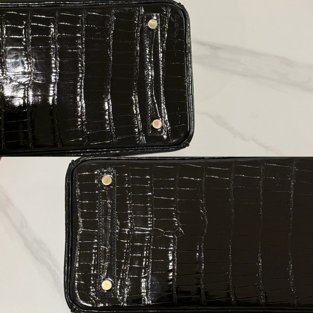 HERMÈS BIRKIN 30 BLACK SHINY CROCODILE GOLD HARDWARE X STAMP
