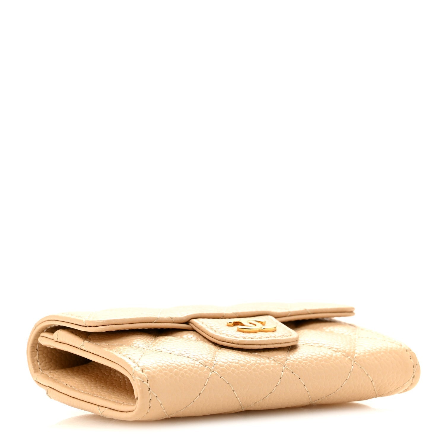 Caviar Quilted Flap Card Holder Wallet Beige