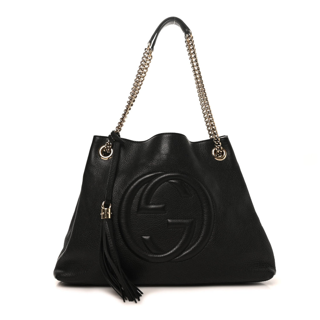 Pebbled Calfskin Medium Soho Chain Shoulder Bag Black