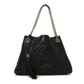 Pebbled Calfskin Medium Soho Chain Shoulder Bag Black
