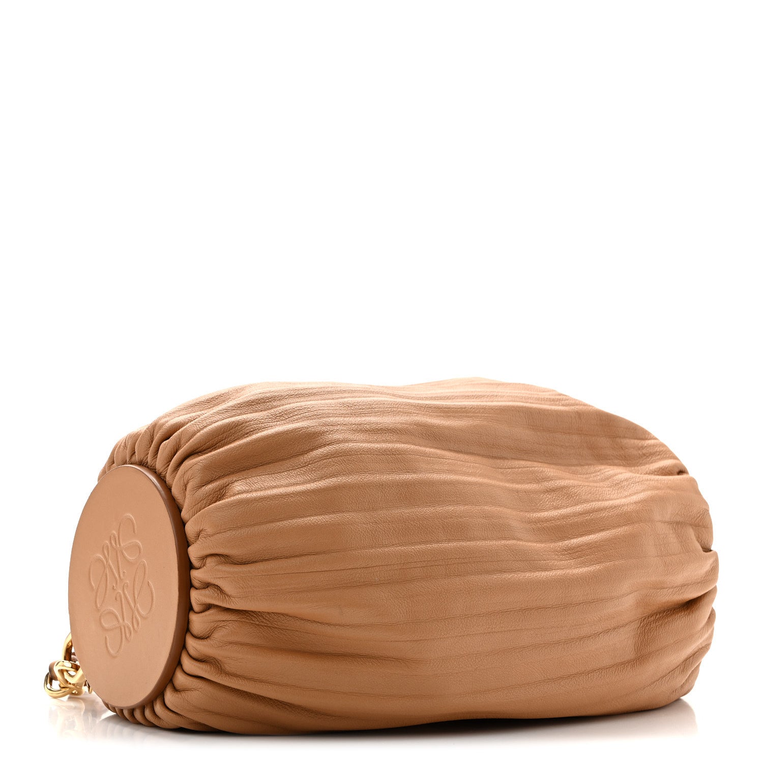 Lambskin Pleated Bracelet Pouch Shoulder Bag Warm Desert