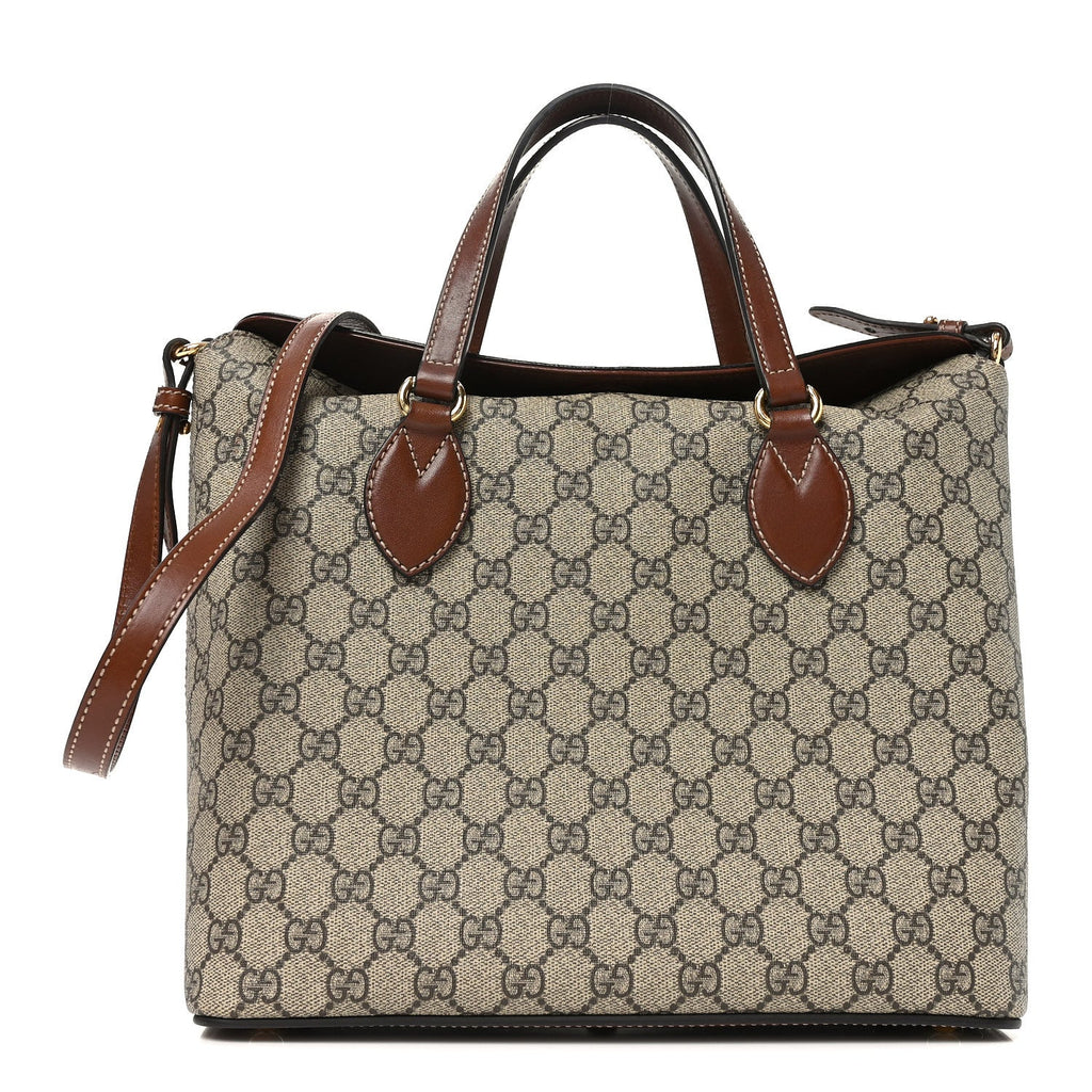 GG Supreme Monogram Linea A Foldover Tote Brown