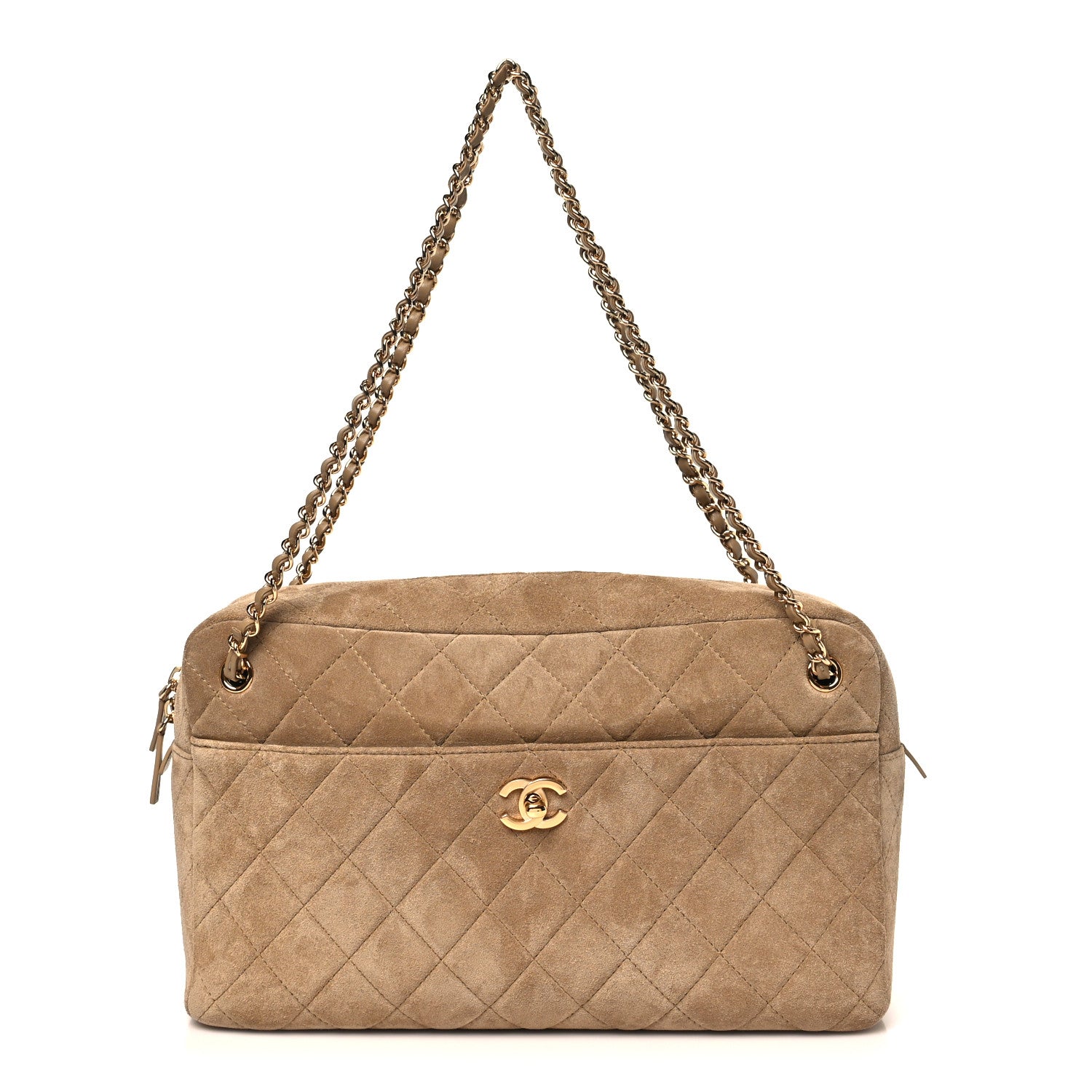 Suede Calfskin Quilted Camerissimo Camera Case Beige