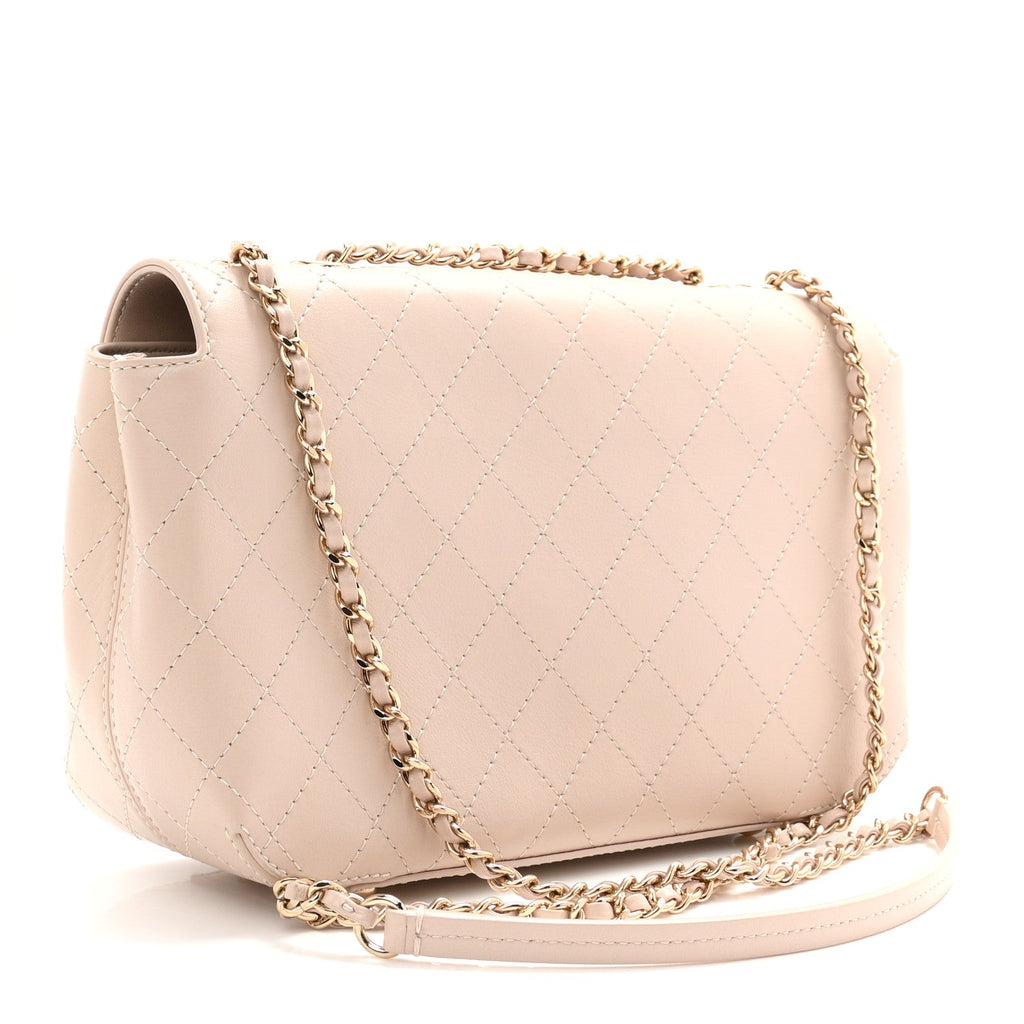 Calfskin Stitched Medium Covered CC Flap Bag Beige