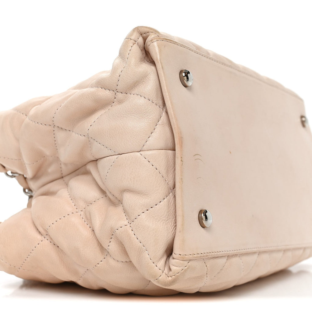Lambskin Quilted Mini Chain Me Tote Light Beige