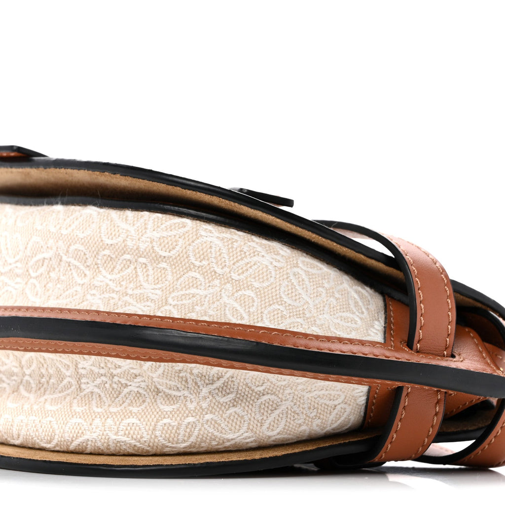 Calfskin Canvas Anagram Mini Gate Dual Bag Ecru Tan