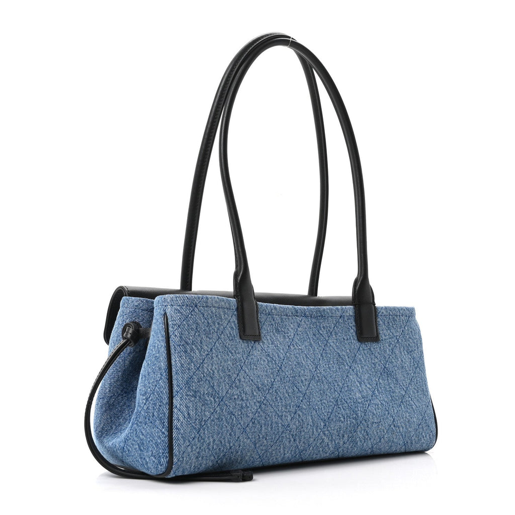 Calfskin Denim Stitched Urban Essentials Small Shopping Bag Blue Black