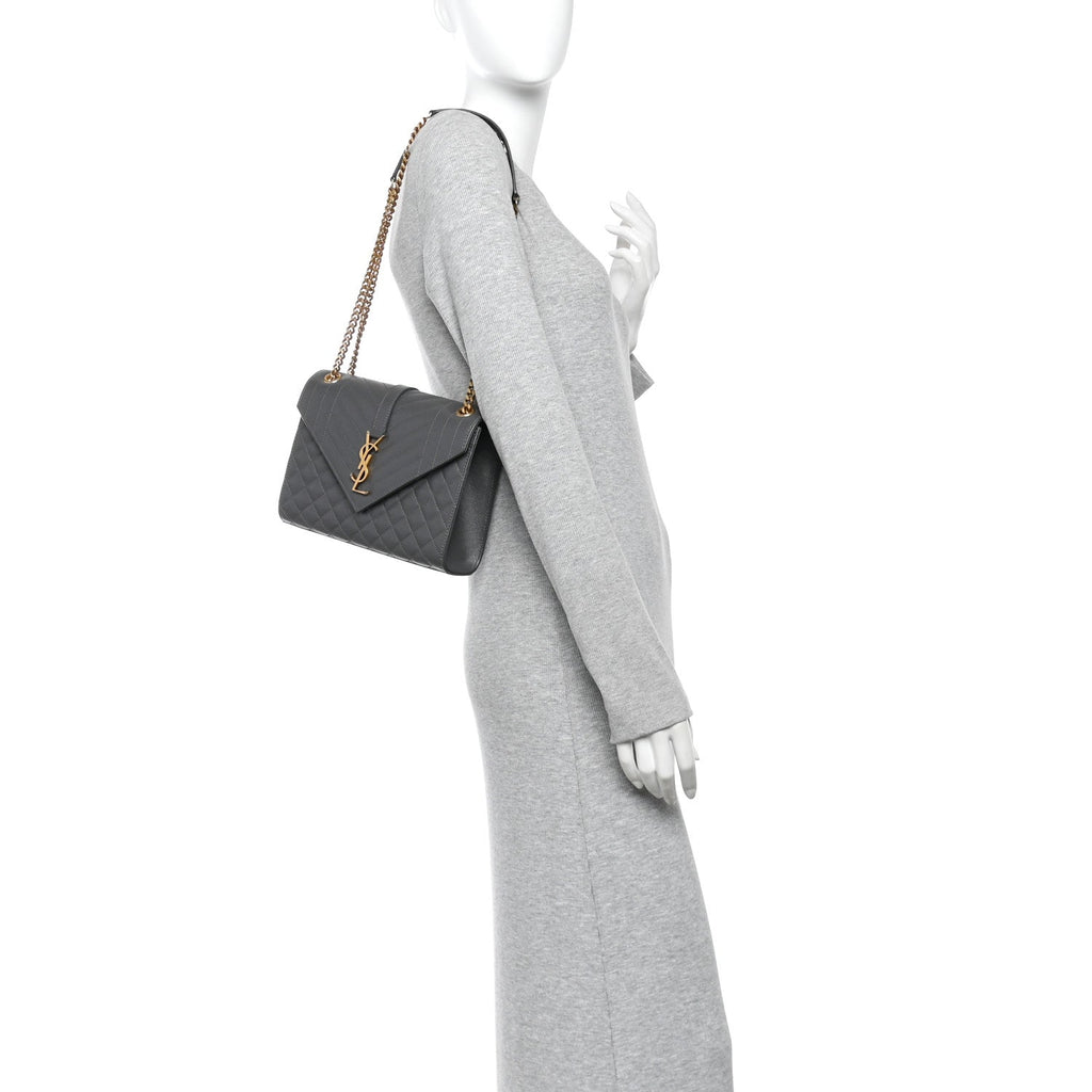 Grain De Poudre Textured Mixed Matelasse Triquilt Medium Monogram Satchel Pebble