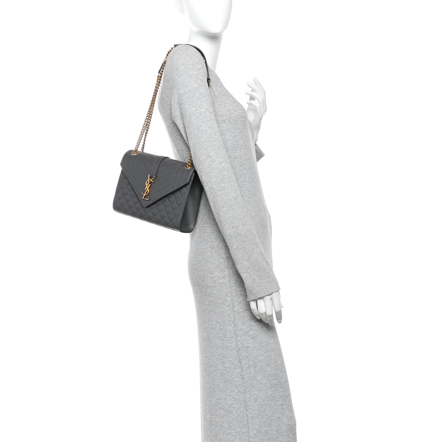 Grain De Poudre Textured Mixed Matelasse Triquilt Medium Monogram Satchel Pebble