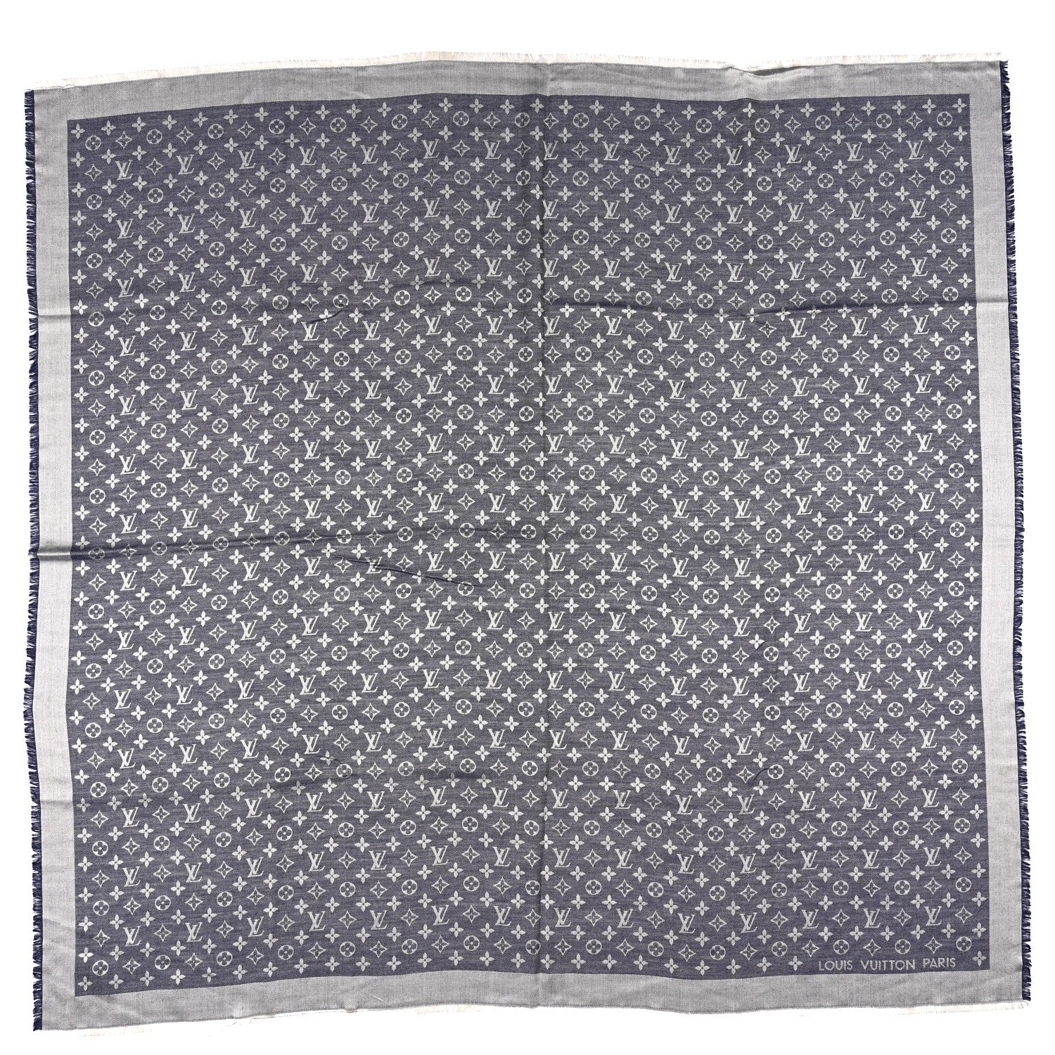 Silk Wool Monogram Denim Shawl Blue