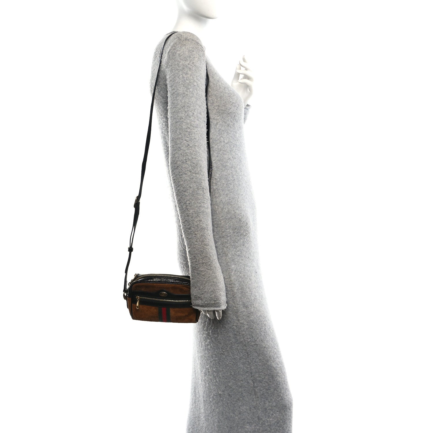 Suede Patent Web Mini Ophidia Shoulder Bag Nocciola Black