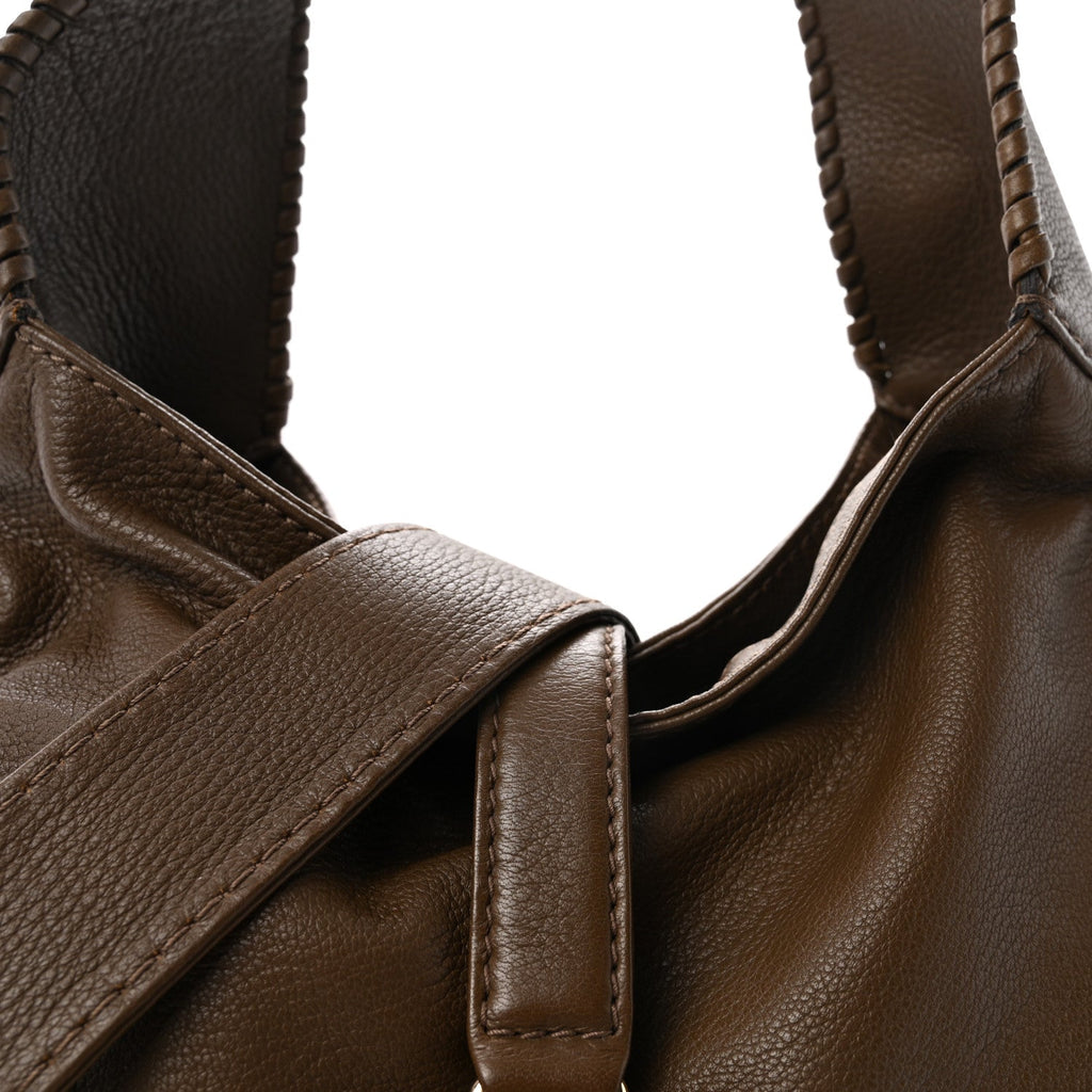 Pebbled Calfskin Medium New Jackie Shoulder Bag Brown