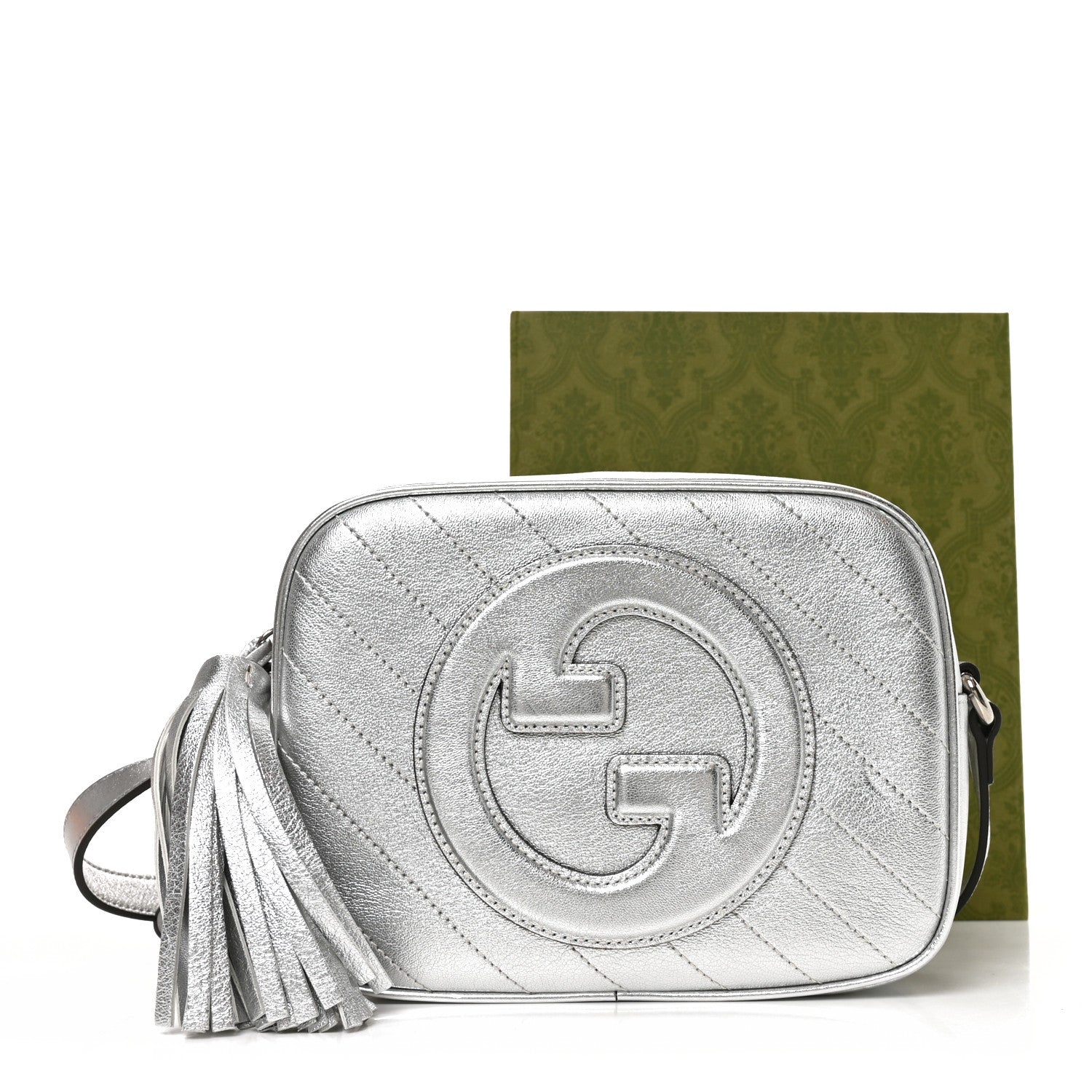 Metallic Sakai Be Green Calfskin Diagonal Stitched Small Blondie Shoulder Bag Silver
