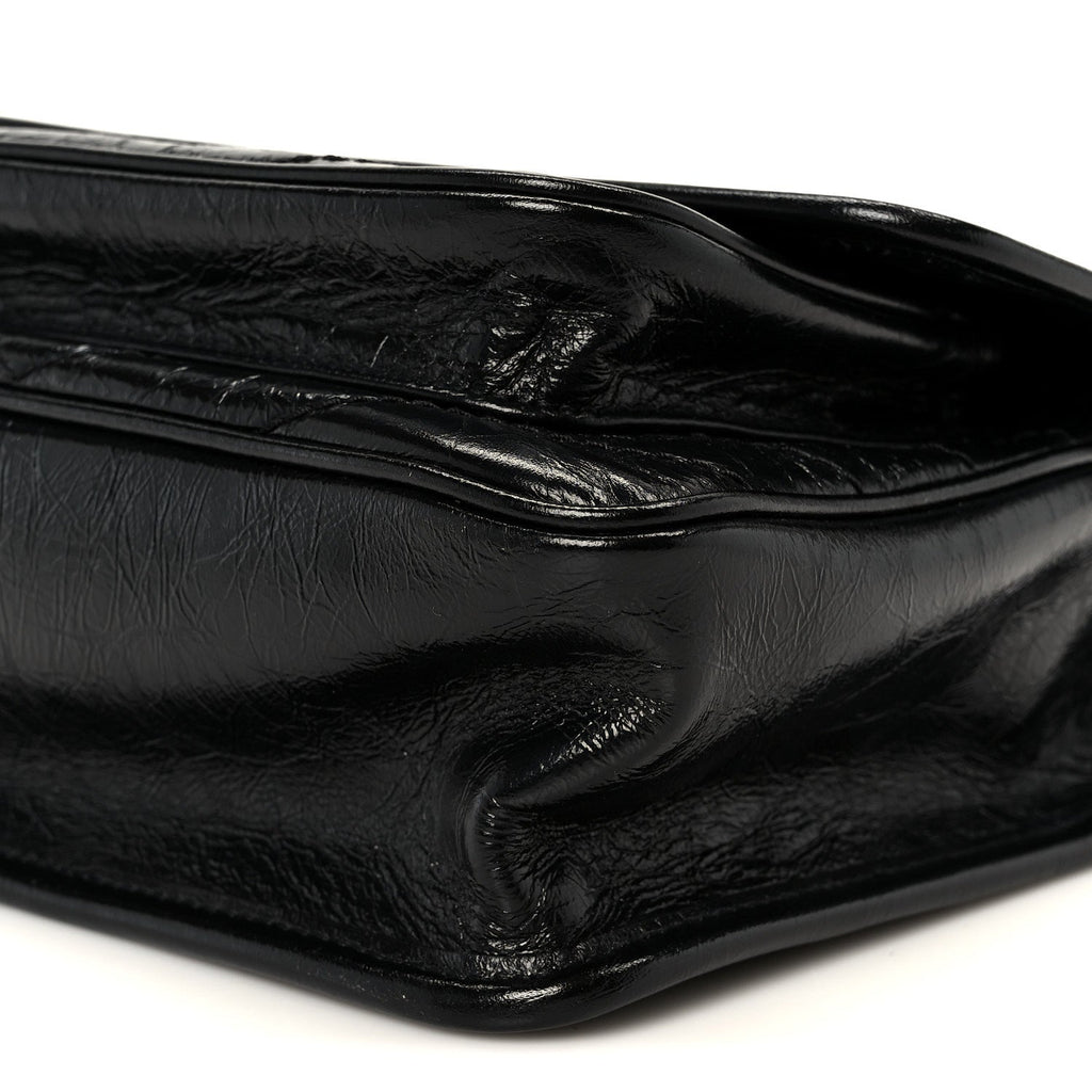 Crinkled Calfskin Matelasse Monogram Baby Niki Chain Satchel Black