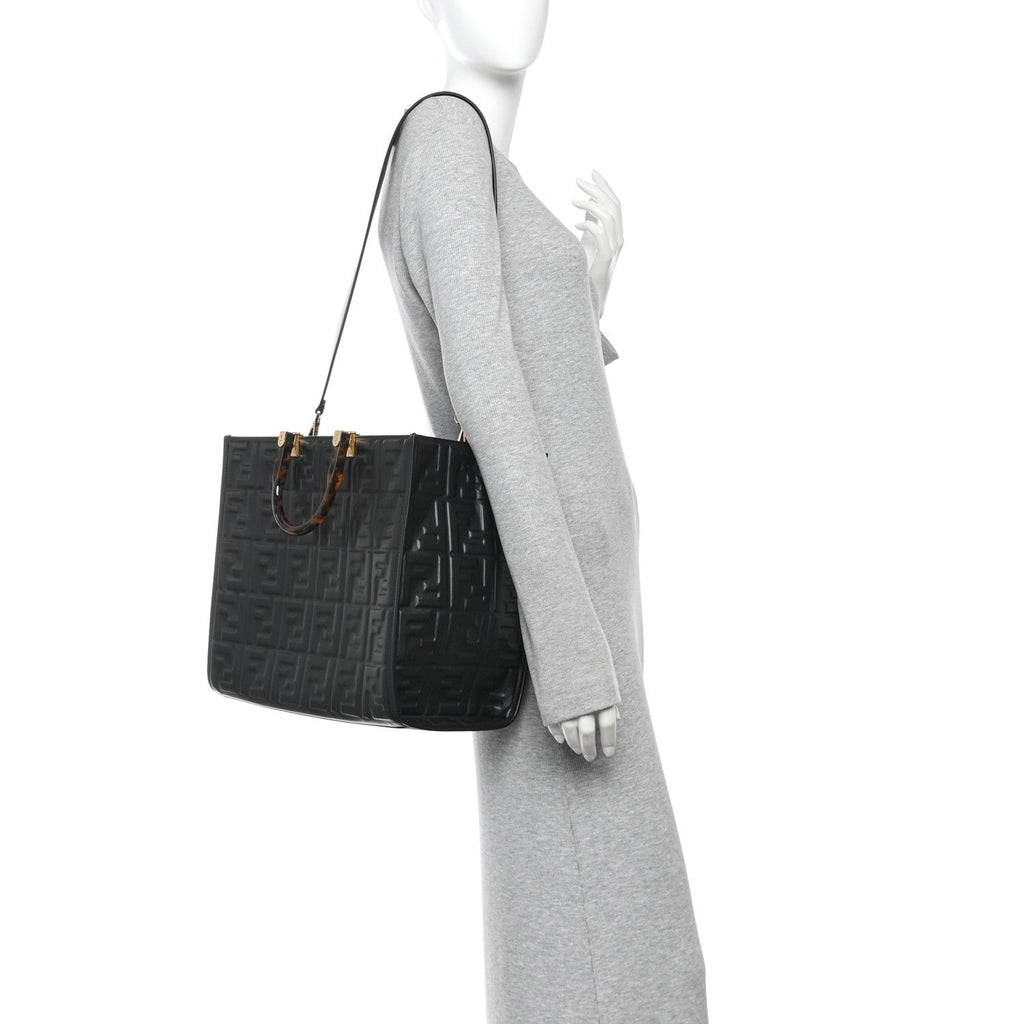 Vitello Plexiglass FF Embossed Medium Fendi Sunshine Shopper Tote Black