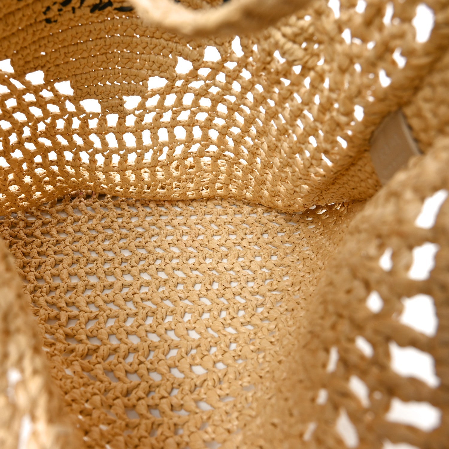 Yarn Raffia Effect Crochet Logo Embroidered Tote Bag Naturale