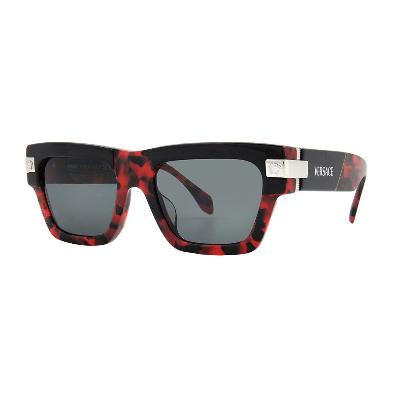 Versace Sunglasses Rectangle Full Rim, Top Black Red Havana Frame and Dark Grey Lens VE4464F545787