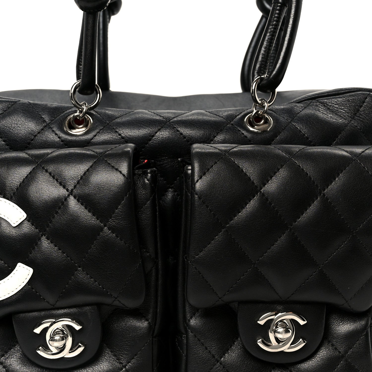 Calfskin Quilted Small Cambon Multipocket Reporter Black White