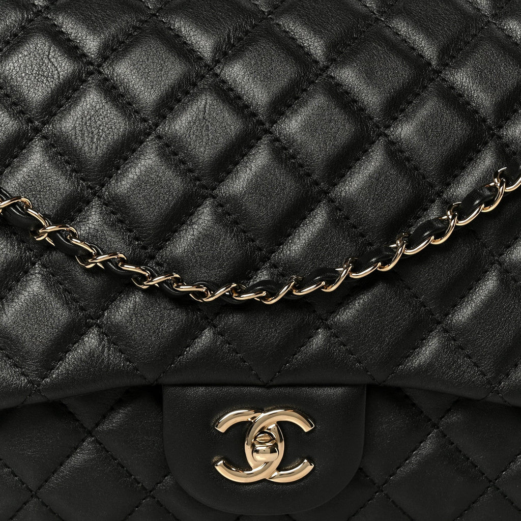 Calfskin Quilted Small XXL Travel Flap Bag Black