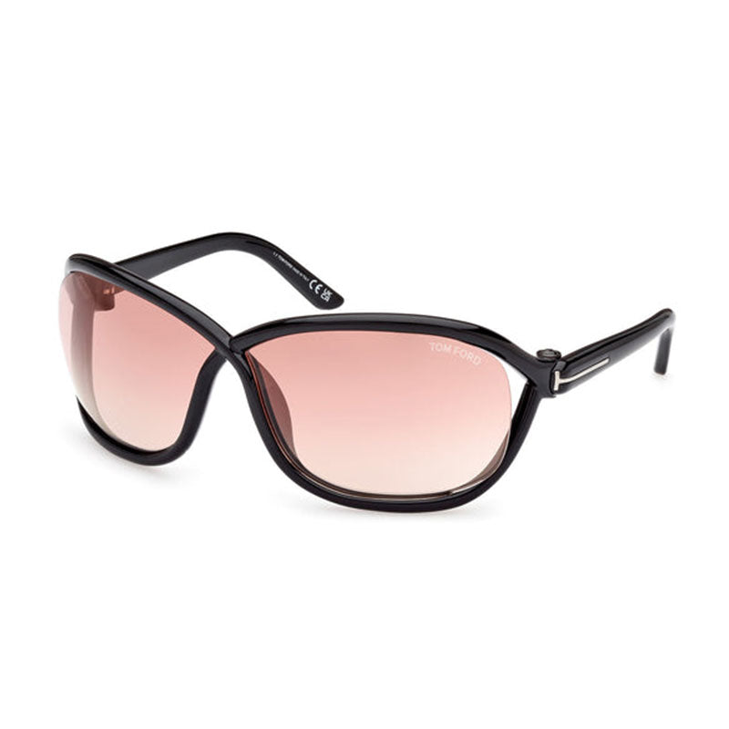Tom Ford Sunglasses Geometric Full Rim, Shiny Black Frame and Violet Gradient Mirror Lens FT106901Z