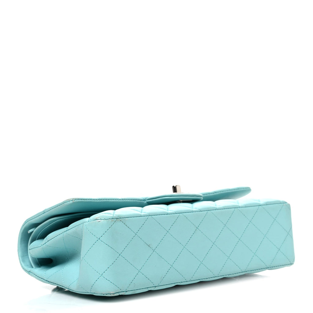 Lambskin Quilted Medium Double Flap Light Blue