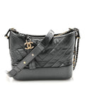 Metallic Aged Calfskin Chevron Quilted Small Gabrielle Hobo Dark Grey