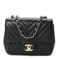 Lambskin Chevron Quilted Mini Square Flap Black