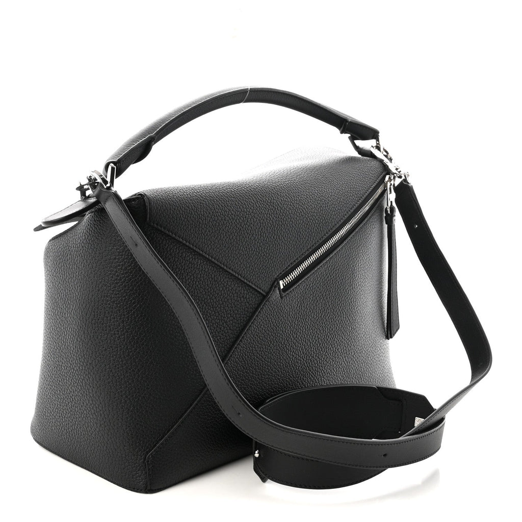 Grained Calfskin Large Puzzle Bag Black