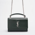 Saint Laurent Sunset Wallet on Chain Mini Olive Green with Silver Tone Hardware