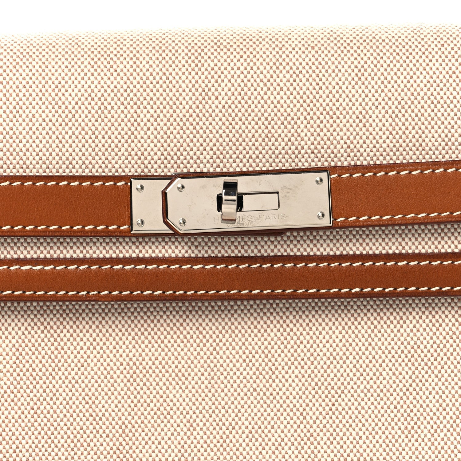Toile H Barenia Kelly Depeches 25 Pouch Ecru Beige Fauve