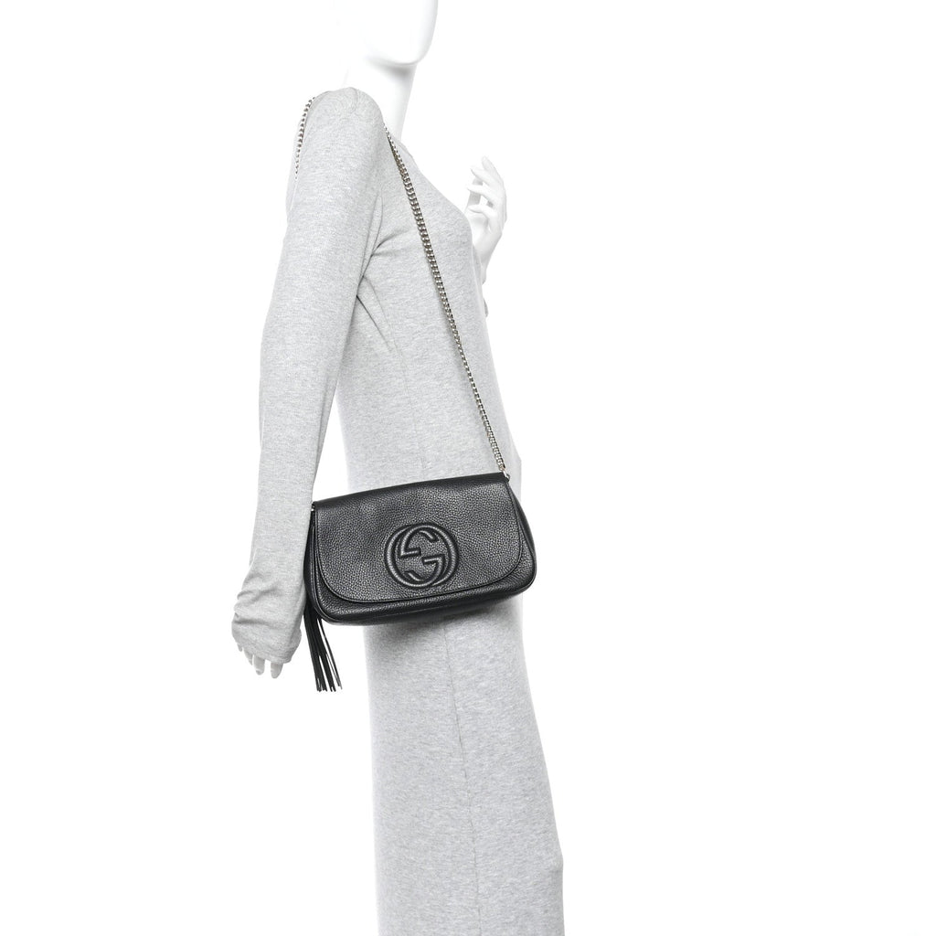 Pebbled Calfskin Medium Soho Flap Crossbody Black