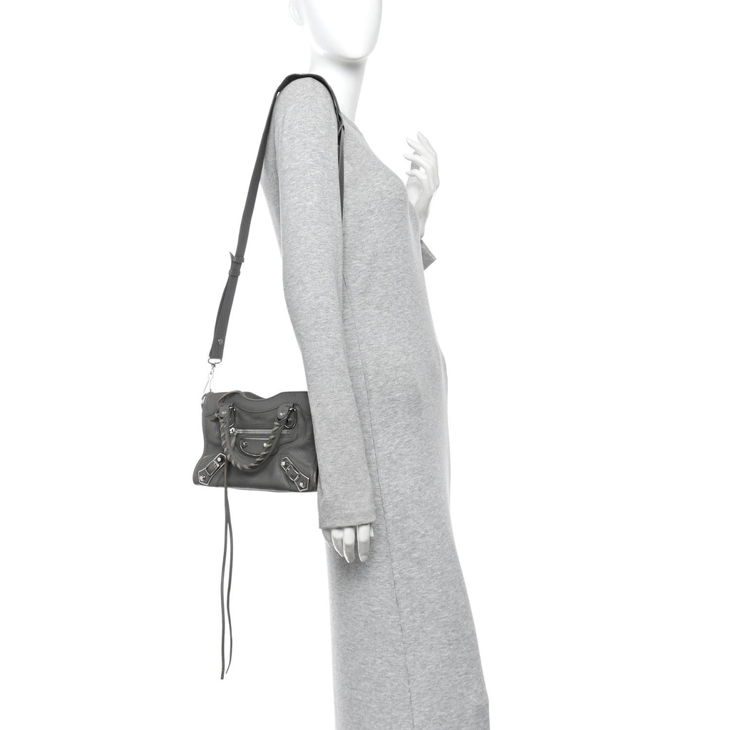 Chevre Silver Metallic Edge Hardware Mini City Bleu Acier