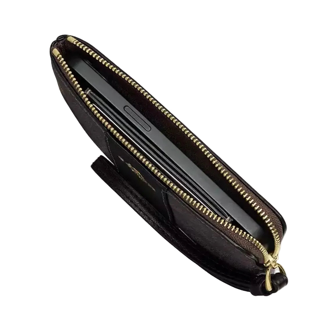 COACH Corner Zip Wristlet Black Pebble  Leather NWT