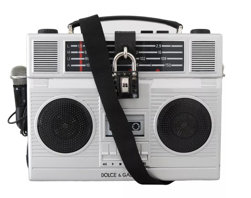 Dolce & Gabbana Silver Retro Radio Boombox Limited Edition Handmade Wood Women's Bag ( )