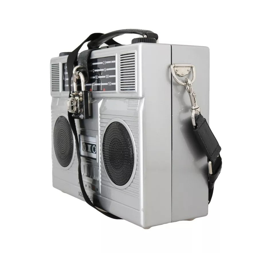 Dolce & Gabbana Silver Retro Radio Boombox Limited Edition Handmade Wood Women's Bag ( )