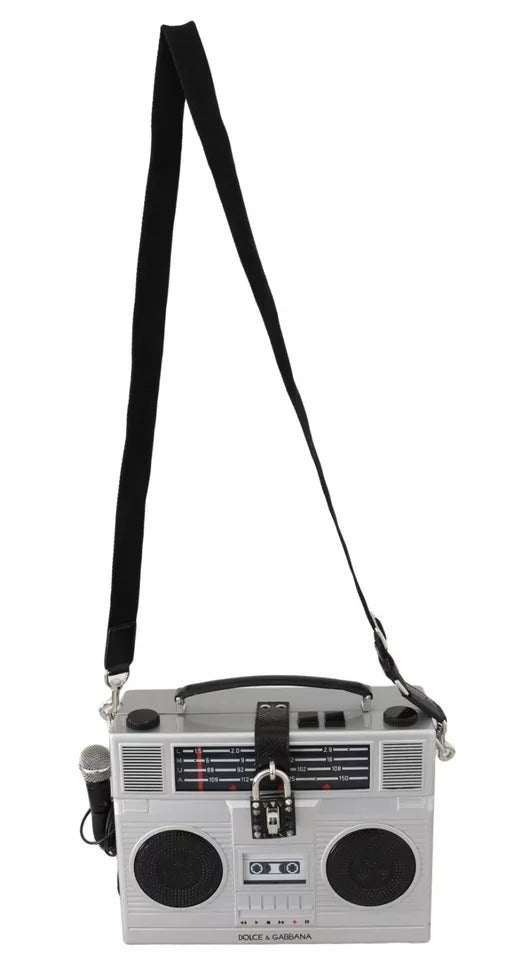 Dolce & Gabbana Silver Retro Radio Boombox Limited Edition Handmade Wood Women's Bag ( )